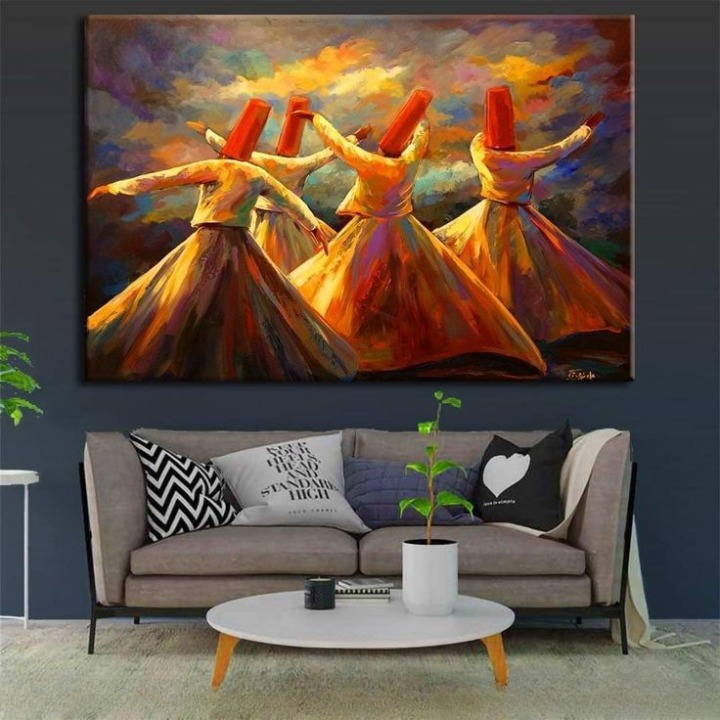 Whirling Dervish Wall Art Painting – Sufi Dance Canvas, Spiritual Home Décor (12x16)
