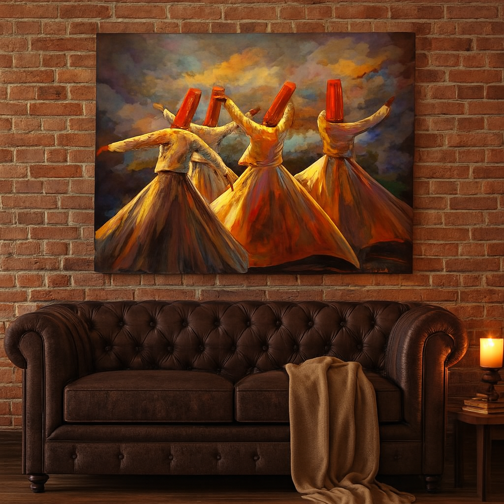 Whirling Dervish Wall Art Painting – Sufi Dance Canvas, Spiritual Home Décor (12x16)