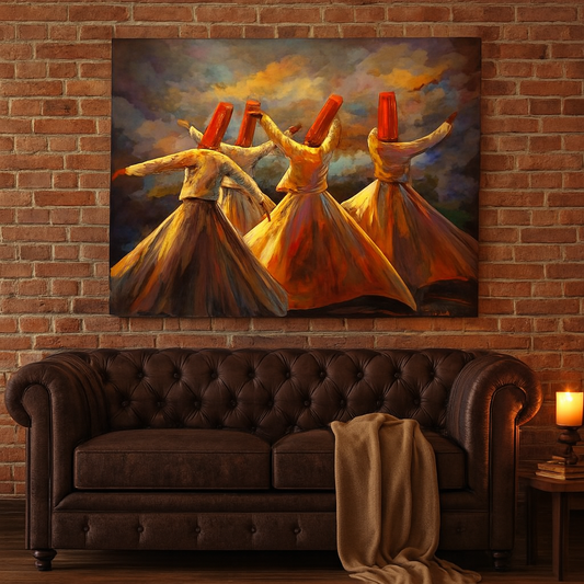 Whirling Dervish Wall Art Painting – Sufi Dance Canvas, Spiritual Home Décor (12x16)