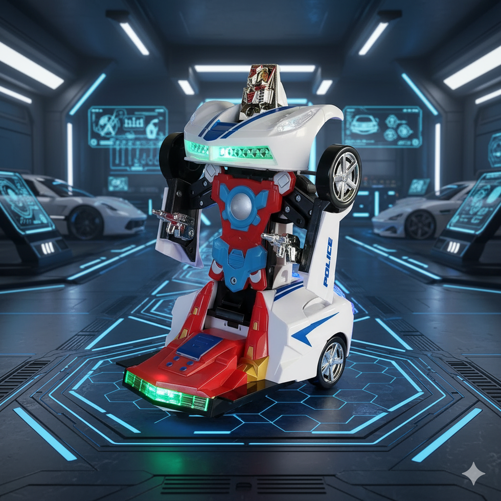 Robot Police Car Toy – Transformer with Lights, Music, Automatic Rotation & Bump-and-Go Movement, Brain Development & Fun Play for Kids