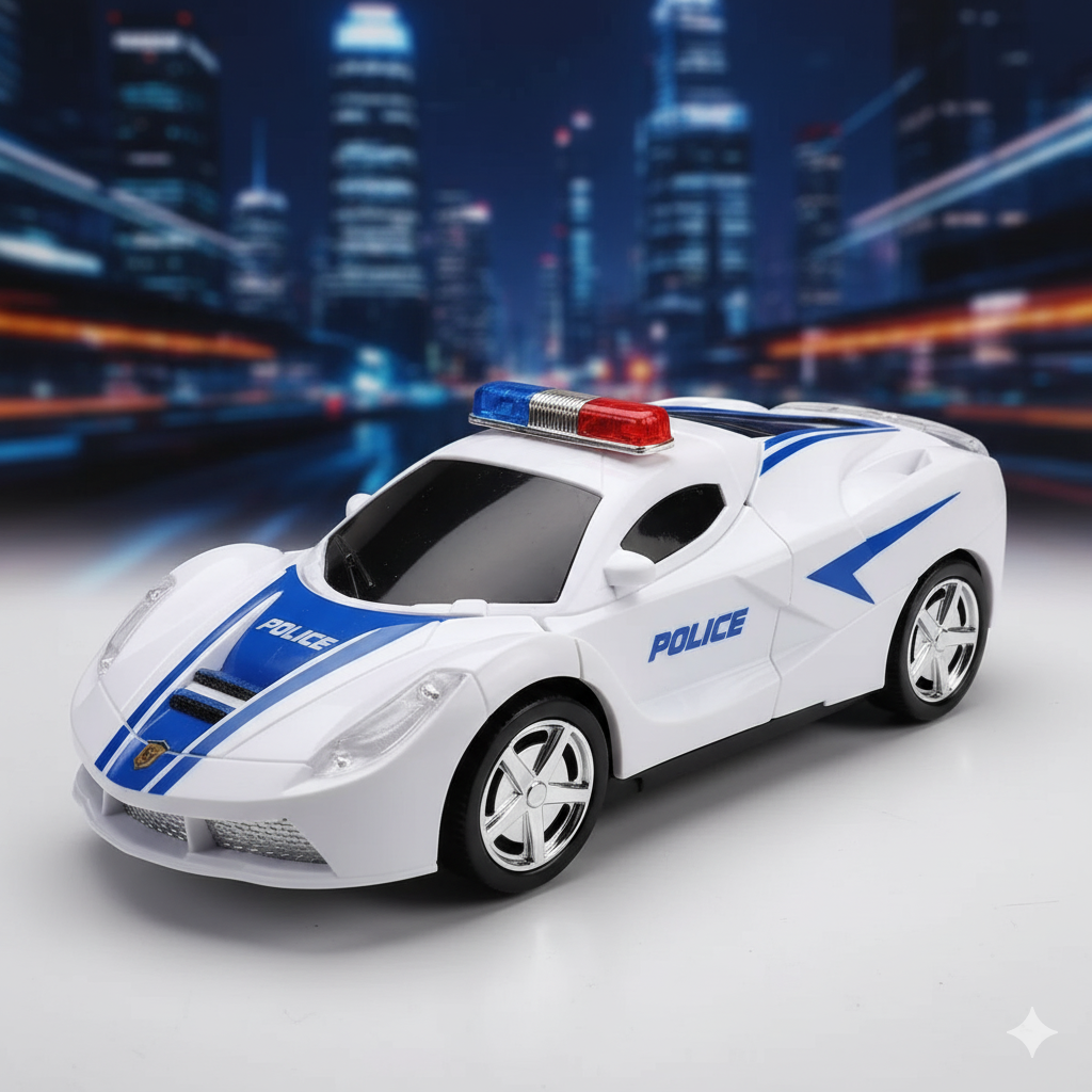Robot Police Car Toy – Transformer with Lights, Music, Automatic Rotation & Bump-and-Go Movement, Brain Development & Fun Play for Kids