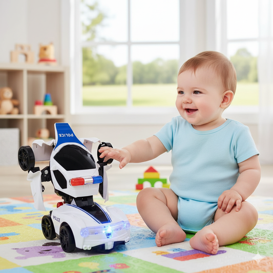 Robot Police Car Toy – Transformer with Lights, Music, Automatic Rotation & Bump-and-Go Movement, Brain Development & Fun Play for Kids