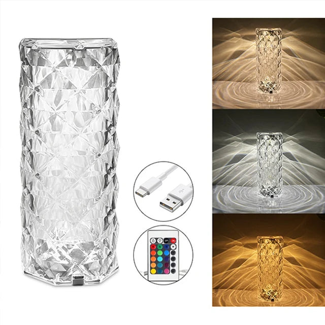 16 Colors Diamond Rose Crystal Touch Lamp Bedside Acrylic Usb Rechargeable Table Lamp - With Remote