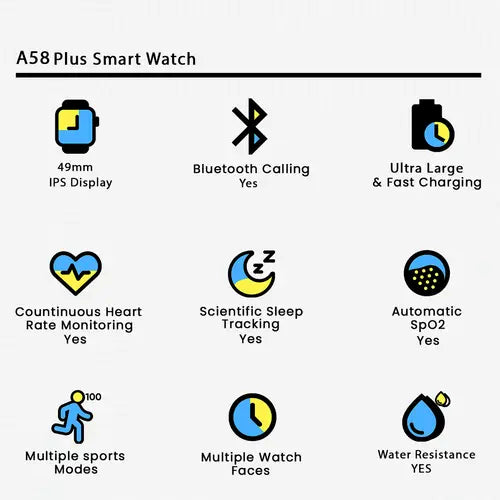 A58 Plus Aura – 6-in-1 Stylish Women Smartwatch  Random Color