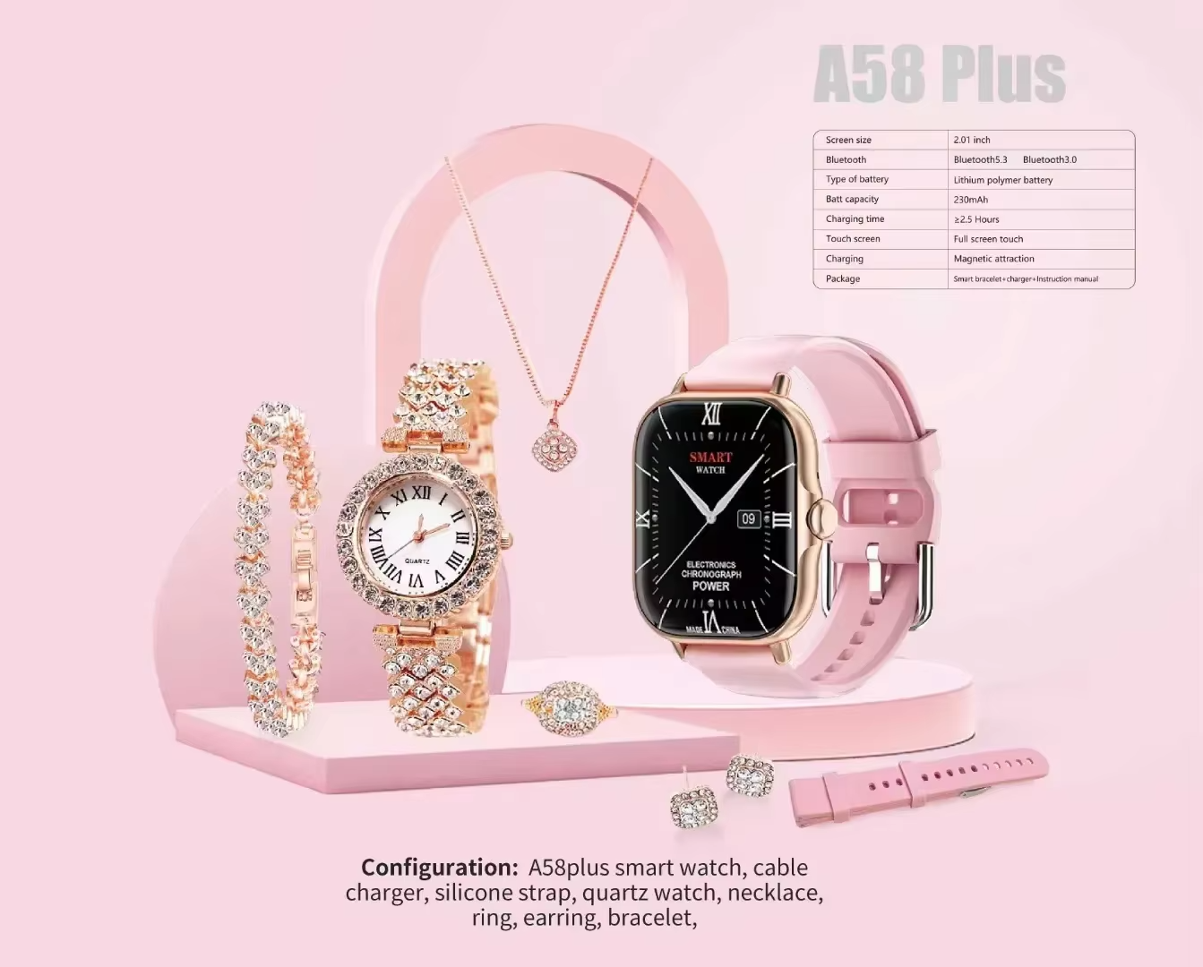 A58 Plus Aura – 6-in-1 Stylish Women Smartwatch  Random Color